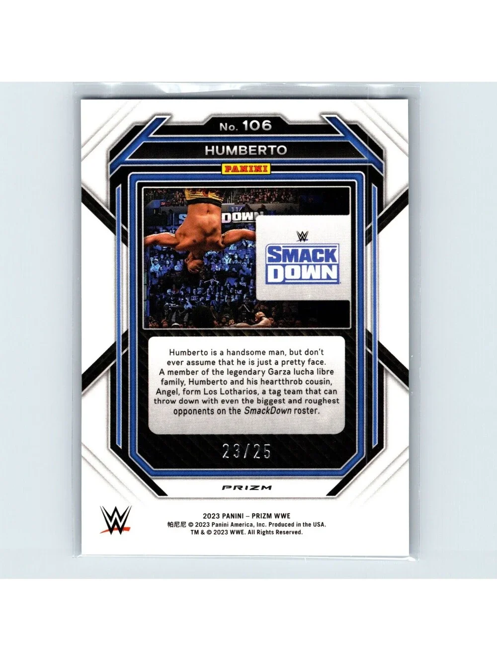 2023 Panini Prizm WWE Humberto #106 Blue Under Card Prizm #/25 SmackDown